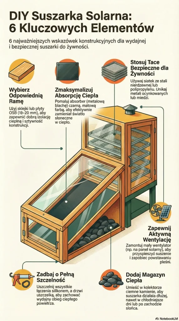 infografika DIY Suszarka Solarna- Kluczowe Elementy