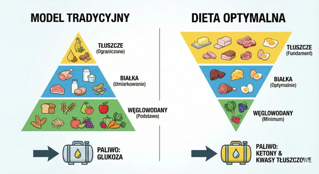 Odwrócona piramida i zmiana paliwa Model Tradycyjny kontra Dieta Optymalna