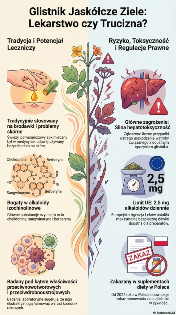 infografika Glistnik Jaskółcze Ziele Lekarstwo czy Trucizna