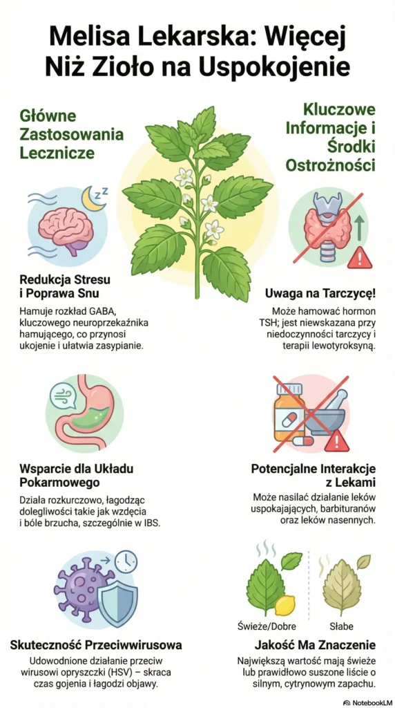 infografika Melisa Zastosowania Interakcje i Ostrożności