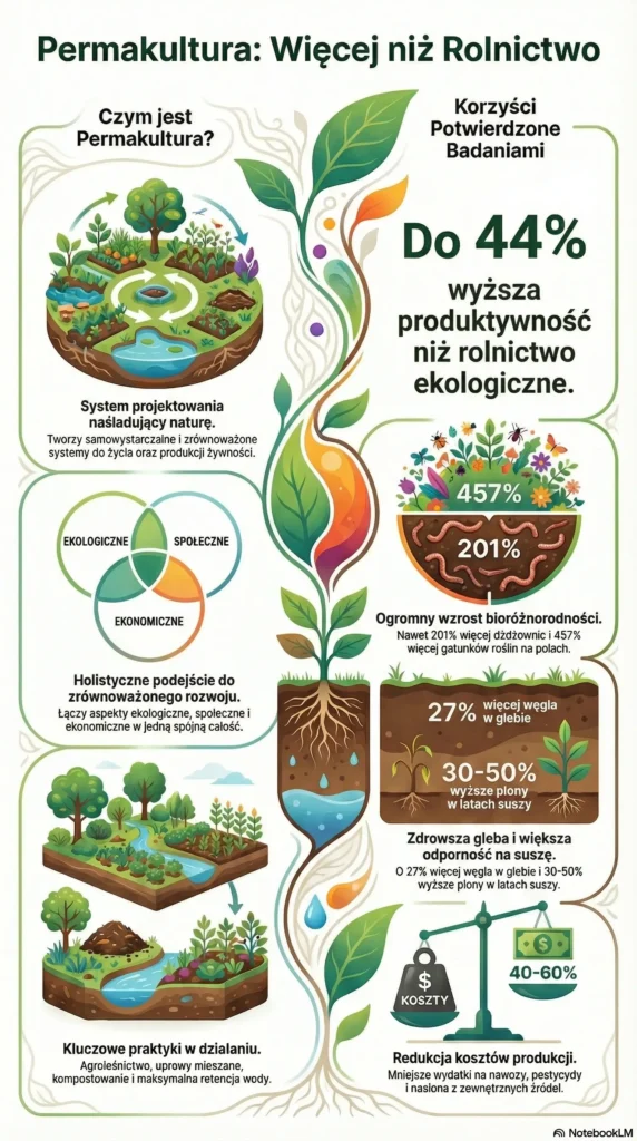 infografika Permakultura definicja praktyki i korzyści