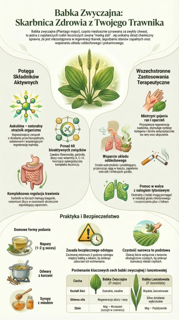 infografika Babka zwyczajna właściwości i zastosowanie