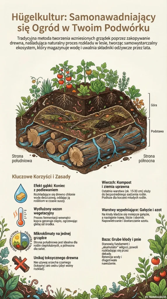 infografika Hügelkultur Samonawadniający się ogród