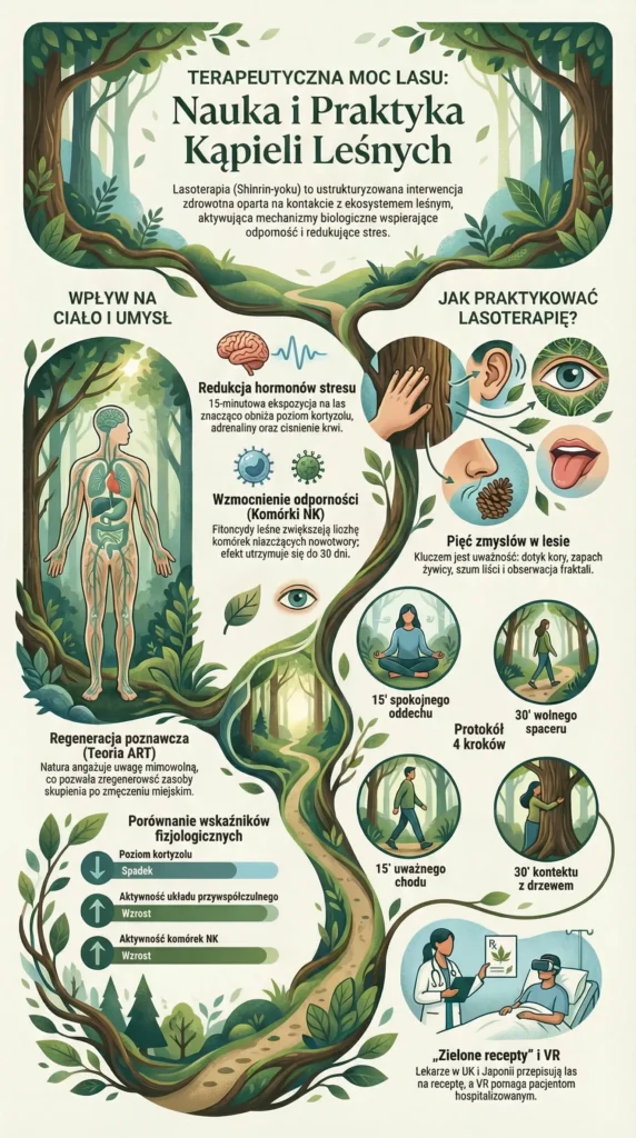 infografika Terapeutyczna moc kąpieli leśnych