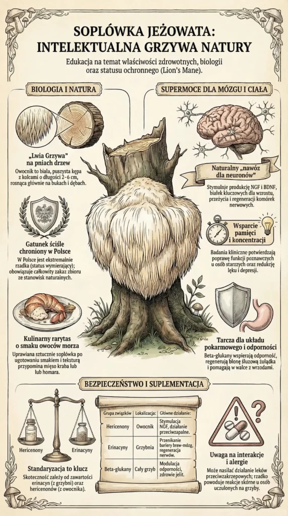 infografika Soplówka jeżowata grzywa natury