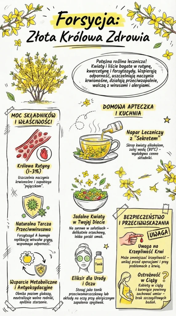 infografika Złote właściwości zdrowotne forsycji