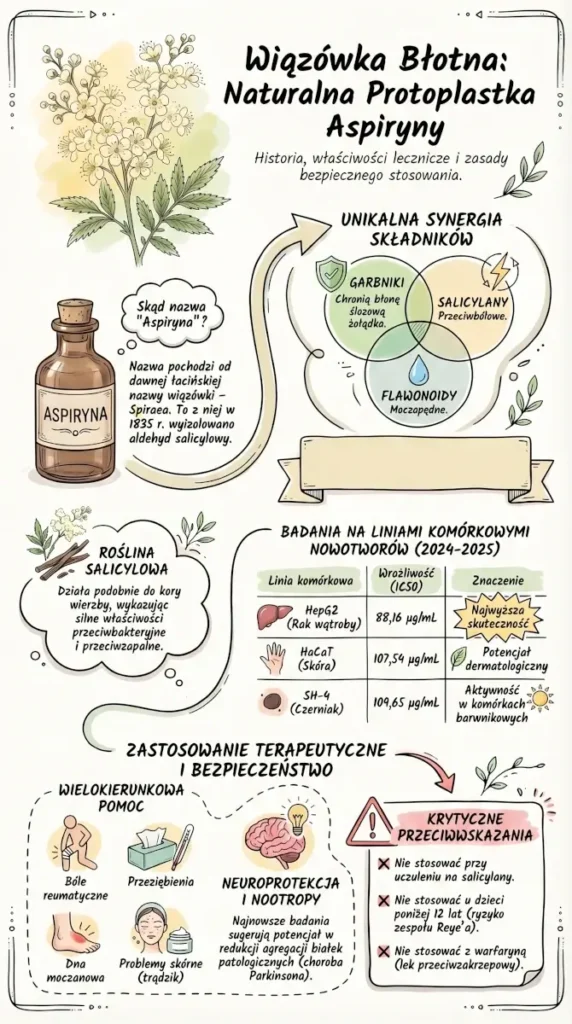 Infografika o właściwościach wiązówki błotnej