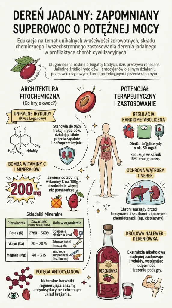 infografika Dereń jadalny zapomniany superowoc