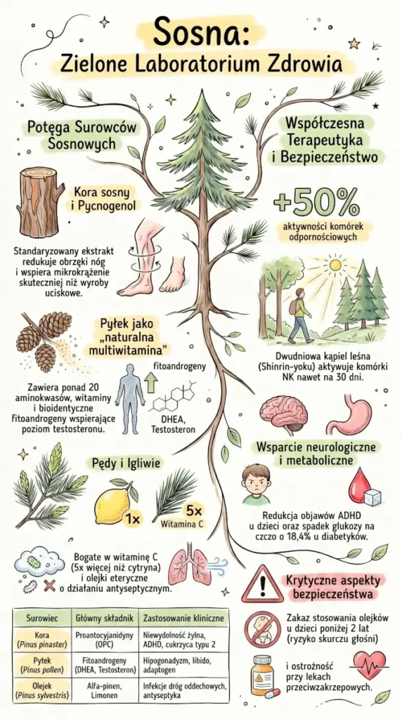 infografika właściwości zdrowotne sosny Zielone Laboratorium Zdrowia