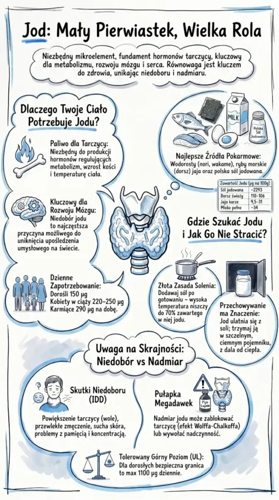 infografika Jod znaczenie źródła i zapotrzebowanie