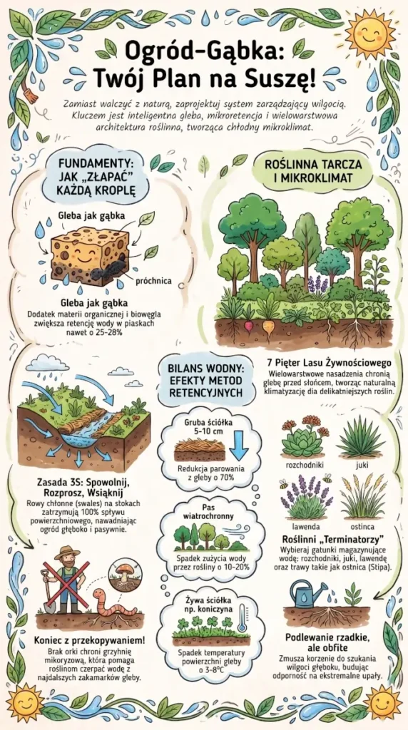 infografika Ogród-gąbka- plan na suszę