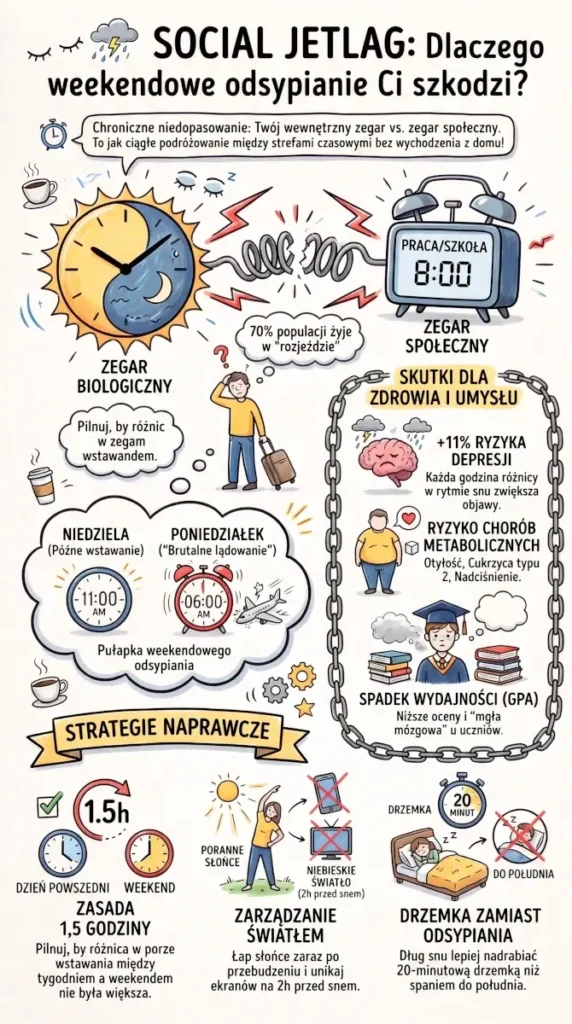 infografika social jet lag Dlaczego weekendowe odsypianie nam szkodzi
